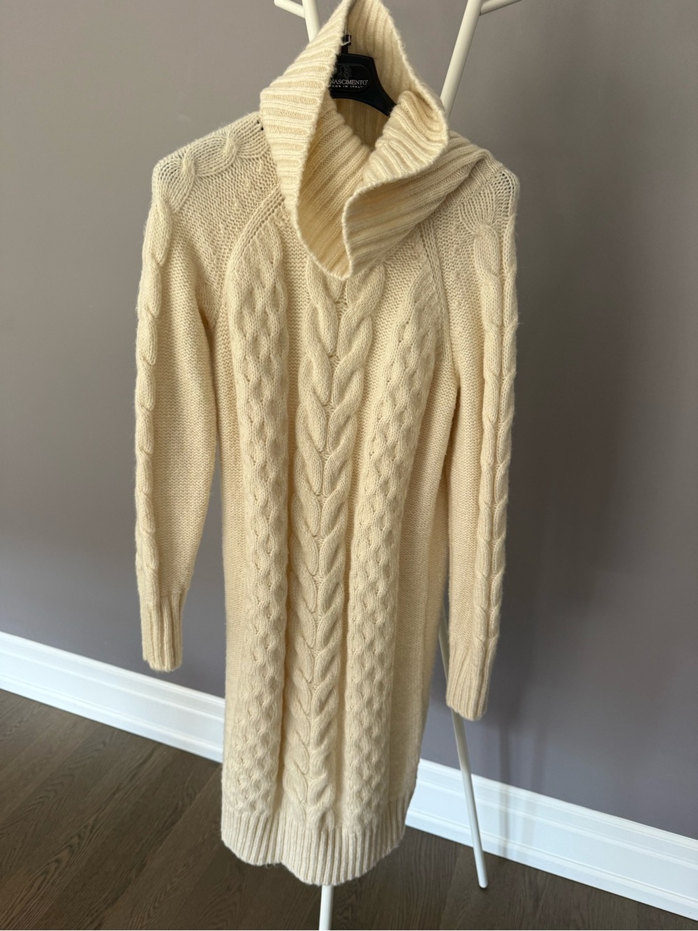 Cream Cable-Knit Shawl Collar Sweater Dress - Banana Republic